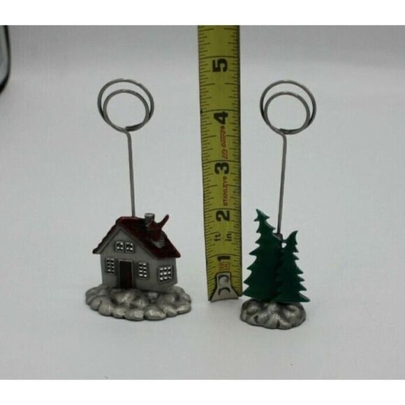Christmas Place Card Holder Lot 2 Photo Tree House Cardinal Red Silver Tone - Picture 8 of 8